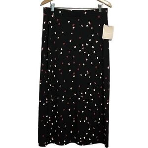 Liz Claiborne Maxi Skirt Black Easy Care Printed Confetti Polka Dots XL, NEW